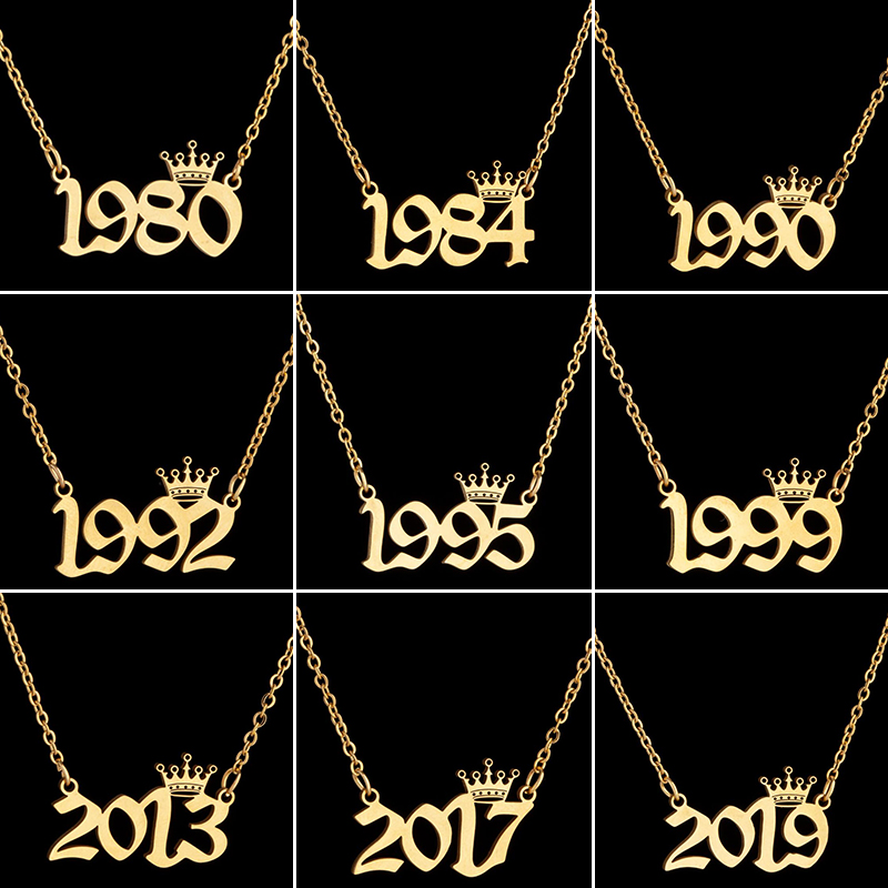 Women'S Fashion Year 2000 - Stainless Steel Crown Year Number Necklaces
