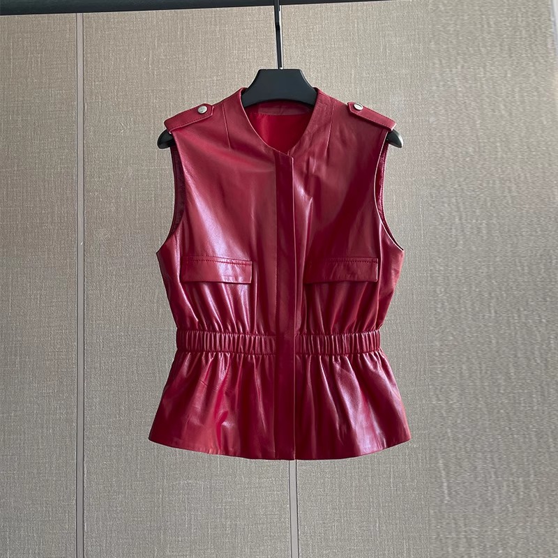 Women'S Fashion Leather Jacket - Women's Slim Waist Red Genuine Leather