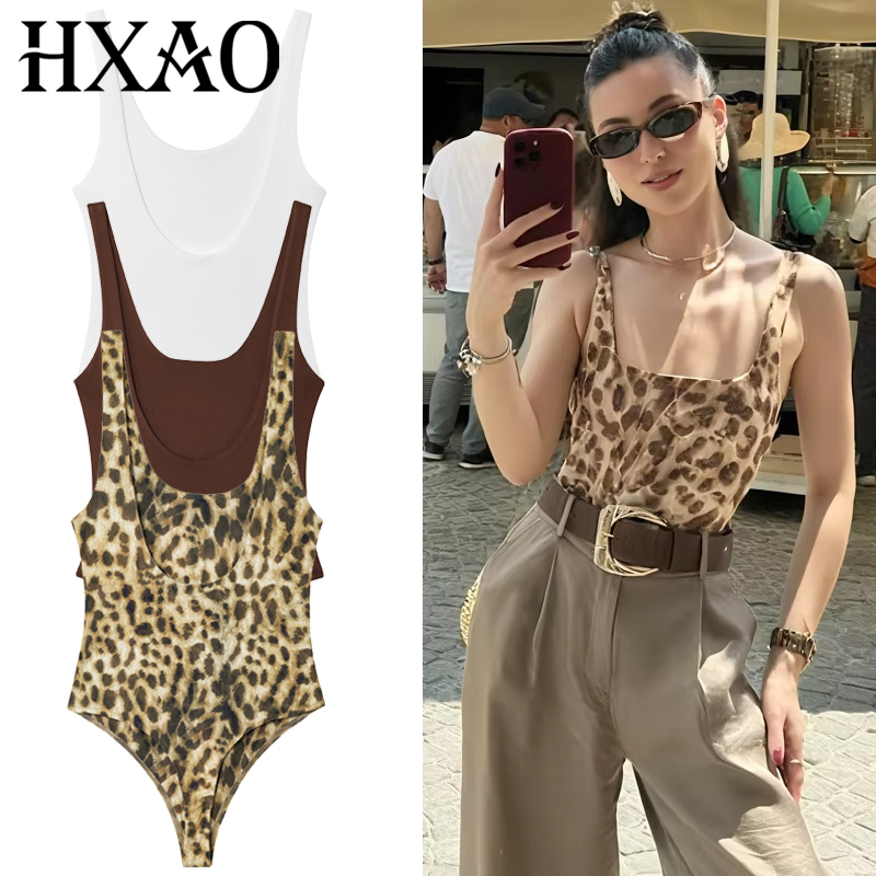 Corset Top Boned - HXAO Leopard Slip Bodysuit Women Summer