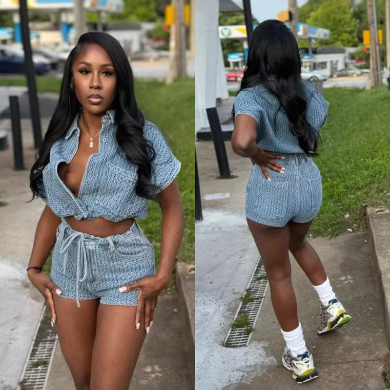 Women Fashion Vest - Chic Summer 2 Piece Sets Denim