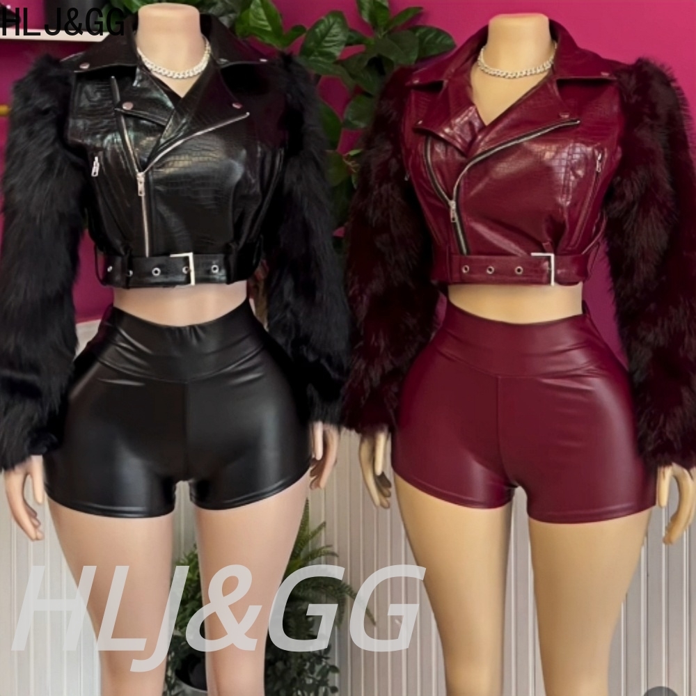 Women'S Fashion Leather Jacket - HLJ&GG Trend Fashion Fur Patchwork Leather
