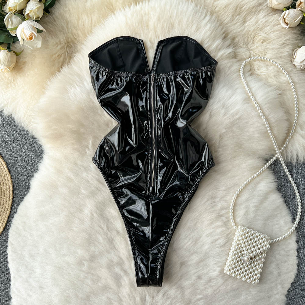 PU Leather Sexy Bodysuits Wome - Turtleneck Bodysuit recension och pris