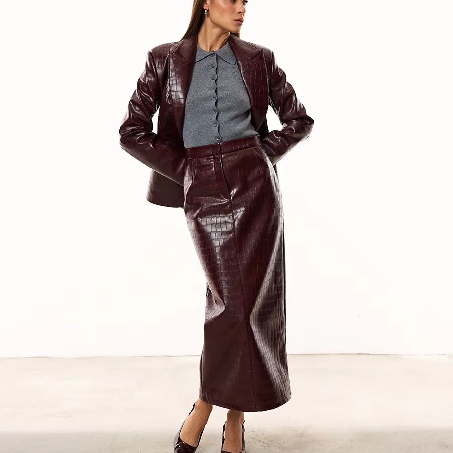 IG Women Burgundy Croc Faux Le - Women'S Fashion Leather Jacket recension och pris